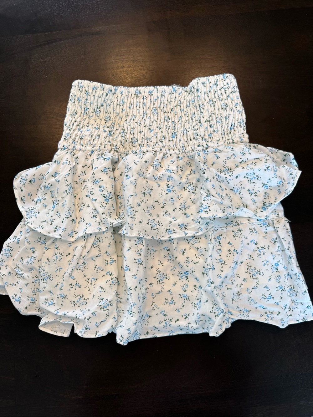 Pink Lily White Floral Smocked Ruffle Skirt